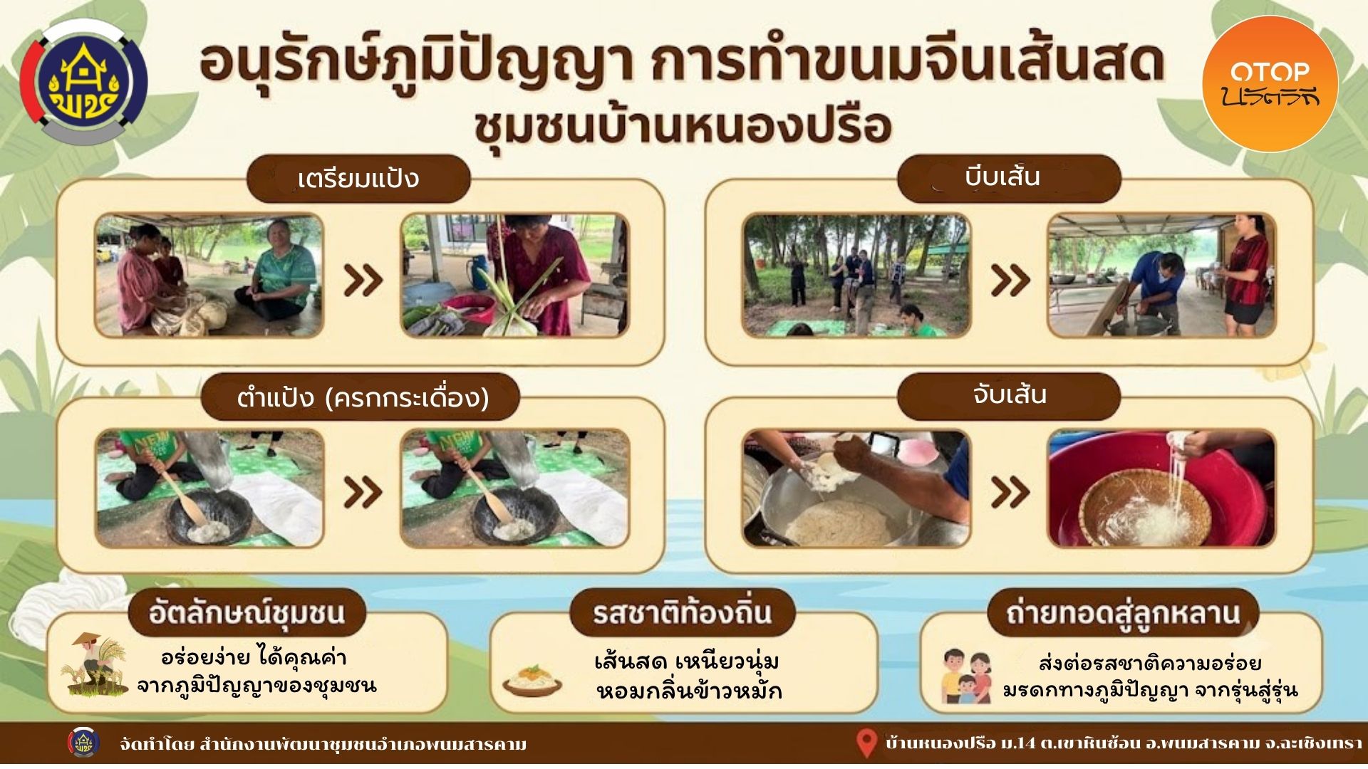 สพอ.พนมสารคาม ขอเชิญทุกท่าน "เที่ยวบ้านหนองปรือ  เรียนรู้วิถีชีวิตไทยพวน ภูมิปัญญาการทำขนมจีนเส้นสดของชาวไทยพวน"